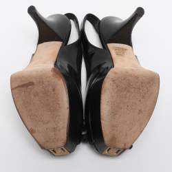 Pre Owned Fendi Black Leather Fendista Platform Slingback Pumps Size 36.5