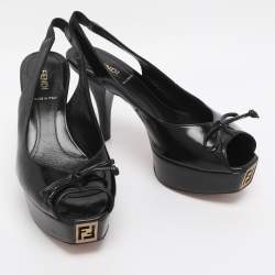 Pre Owned Fendi Black Leather Fendista Platform Slingback Pumps Size 36.5