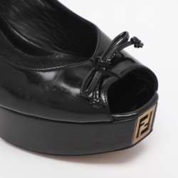 Pre Owned Fendi Black Leather Fendista Platform Slingback Pumps Size 36.5