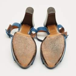 Pre Owned Fendi Blue Leather Peep Toe Platform Ankle Strap Sandals Size 39