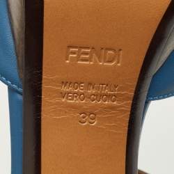 Pre Owned Fendi Blue Leather Peep Toe Platform Ankle Strap Sandals Size 39