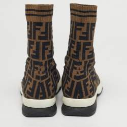 Pre Owned Fendi Brown/Black Zucca Knit Fabric Sock Sneakers Size 38