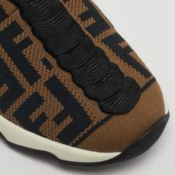 Pre Owned Fendi Brown/Black Zucca Knit Fabric Sock Sneakers Size 38