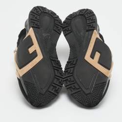 Pre Owned Fendi Black/Beige Mesh and Suede Flow Sneakers Size 38
