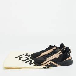 Pre Owned Fendi Black/Beige Mesh and Suede Flow Sneakers Size 38
