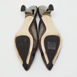 Pre Owned Fendi Brown/Black Zucca Mesh and Leather Colibri Pointed Toe Mules Size 40