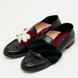 Pre Owned Fendi Multicolor Leather and Shearling Fur Flower Slip On Loafers Size 40