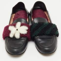 Pre Owned Fendi Multicolor Leather and Shearling Fur Flower Slip On Loafers Size 40