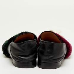 Pre Owned Fendi Multicolor Leather and Shearling Fur Flower Slip On Loafers Size 40