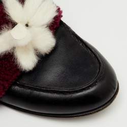 Pre Owned Fendi Multicolor Leather and Shearling Fur Flower Slip On Loafers Size 40