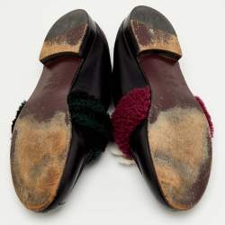Pre Owned Fendi Multicolor Leather and Shearling Fur Flower Slip On Loafers Size 40