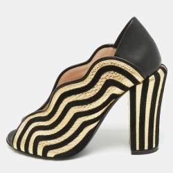 Pre Owned Fendi Black/Gold Leather and Suede Block Heel Pumps Size 35.5