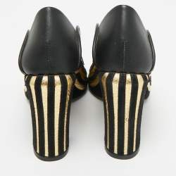 Pre Owned Fendi Black/Gold Leather and Suede Block Heel Pumps Size 35.5