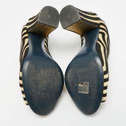 Pre Owned Fendi Black/Gold Leather and Suede Block Heel Pumps Size 35.5