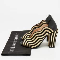 Pre Owned Fendi Black/Gold Leather and Suede Block Heel Pumps Size 35.5