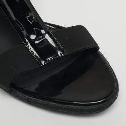 Pre Owned Fendi Size 41 Black Elastic and Patent Leather Espadrille Wedge Sandals