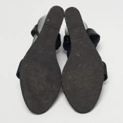 Pre Owned Fendi Size 41 Black Elastic and Patent Leather Espadrille Wedge Sandals