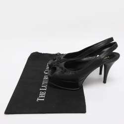 Pre Owned Fendi Fendista Bow Size 39 Black Leather Slingback Platform Pumps