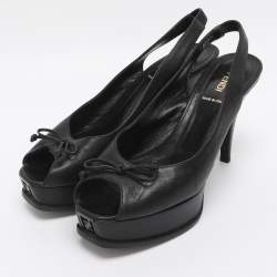 Pre Owned Fendi Fendista Bow Size 39 Black Leather Slingback Platform Pumps