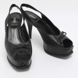 Pre Owned Fendi Fendista Bow Size 39 Black Leather Slingback Platform Pumps