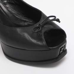 Pre Owned Fendi Fendista Bow Size 39 Black Leather Slingback Platform Pumps