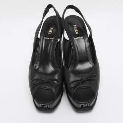 Pre Owned Fendi Fendista Bow Size 39 Black Leather Slingback Platform Pumps