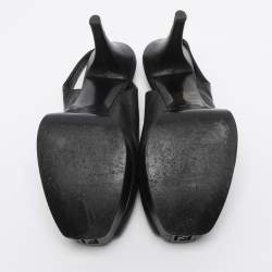 Pre Owned Fendi Fendista Bow Size 39 Black Leather Slingback Platform Pumps