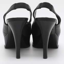 Pre Owned Fendi Fendista Bow Size 39 Black Leather Slingback Platform Pumps