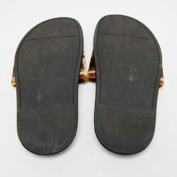 Pre Owned Fendi Size 36 Brown FF Velvet Monogram Flat Slides 