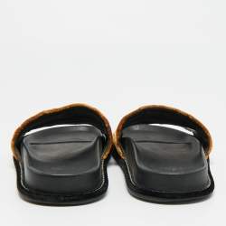 Pre Owned Fendi Size 36 Brown FF Velvet Monogram Flat Slides 