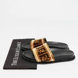 Pre Owned Fendi Size 36 Brown FF Velvet Monogram Flat Slides 