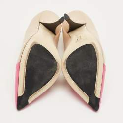 Pre Owned حذاء كعب عالي فندي جلد بيج/وردي مقدمة مدببة مقاس 35