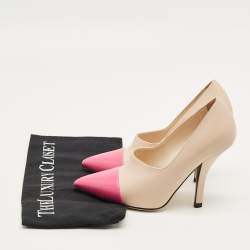 Pre Owned حذاء كعب عالي فندي جلد بيج/وردي مقدمة مدببة مقاس 35