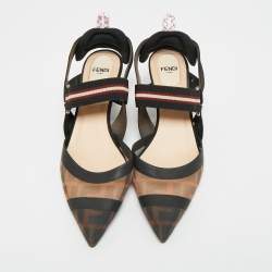 مملوكة مسبقًا حذاء كعب عالي فاندي كوليبري مطاط وشبكة وقماش أسود/بني حجم 37