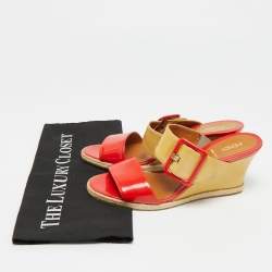 مملوكة مسبقًا Fendi Size 38 Yellow Patent Leather Espadrille Wedge Slide Sandals