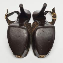 Pre Owned Fendi Fendista Size 39 Tobacco Zucca Canvas Platform Slingback Sandals