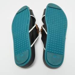 مملوكة مسبقًا Fendi Flowerland Size 41 Black/White Leather Criss Cross Slide Sandals