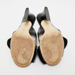 مملوكة مسبقًا Fendi FF Karligraphy Size 39 Black Leather Bow Slide Sandals