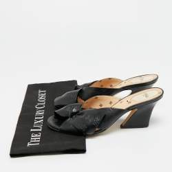 مملوكة مسبقًا Fendi FF Karligraphy Size 39 Black Leather Bow Slide Sandals