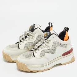 مملوكة مسبقًا حذاء رياضي فندي جلد أبيض وشبك FF منخفض مقاس 35.5