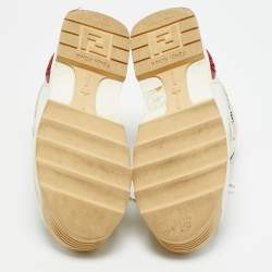 مملوكة مسبقًا حذاء رياضي فندي جلد أبيض وشبك FF منخفض مقاس 35.5