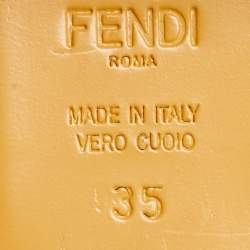 Pre Owned صندل فندي مسطح وحش محارب جلد وفرو أسود/أصفر مقاس 35