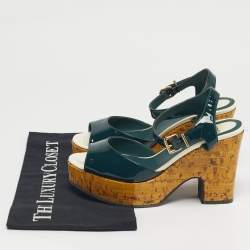 مملوكة مسبقًا صندل فيندي منصة فلين جلد لامع أخضر مقاس 37.5