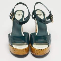 مملوكة مسبقًا صندل فيندي منصة فلين جلد لامع أخضر مقاس 37.5