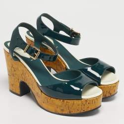 مملوكة مسبقًا صندل فيندي منصة فلين جلد لامع أخضر مقاس 37.5