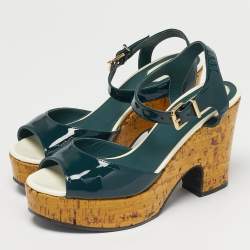 مملوكة مسبقًا صندل فيندي منصة فلين جلد لامع أخضر مقاس 37.5