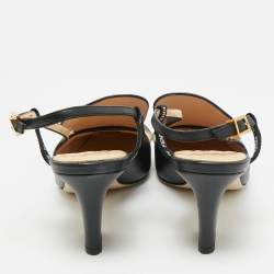 Pre Owned Fendi FFreedom Size 37 Black Leather Slingback Pumps