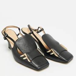 Pre Owned Fendi FFreedom Size 37 Black Leather Slingback Pumps