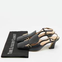 Pre Owned Fendi FFreedom Size 37 Black Leather Slingback Pumps