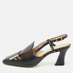 Pre Owned Fendi FFreedom Size 37 Black Leather Slingback Pumps